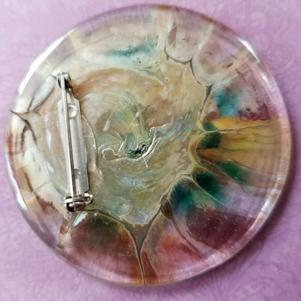 Handmade glass brooch pin stained glass green yellow hand crafted